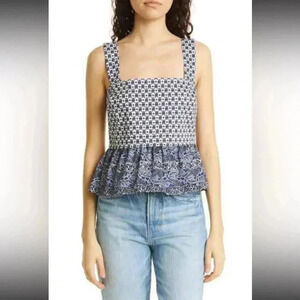 NWT Veronica Beard Gari Top in Off-White Multicolor. Size 12